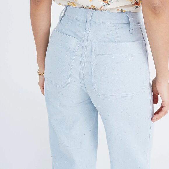 Madewell Slim Emmett Wide-Leg Crop Pants in Light Wash Chambray Speckle Size 31 - Picture 12 of 15
